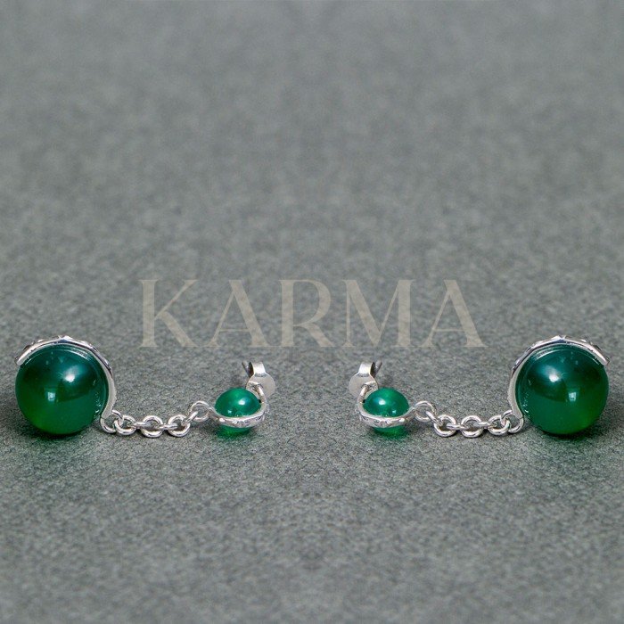 Rhodium Plated Sterling Silver Earring With Green Onyx